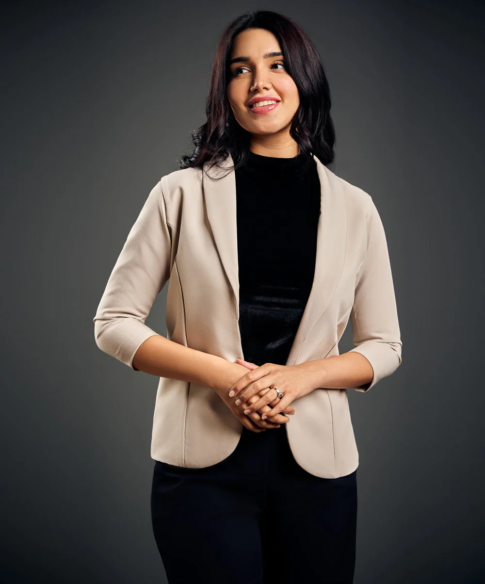 3/4 Sleeve Beige Office Blazer - Image 3