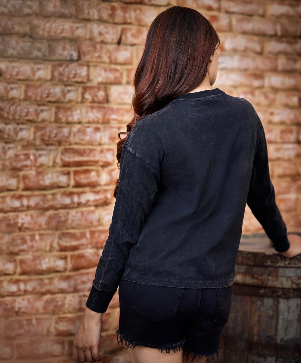 Acid Wash Black Long Sleeve T-Shirt - Image 2