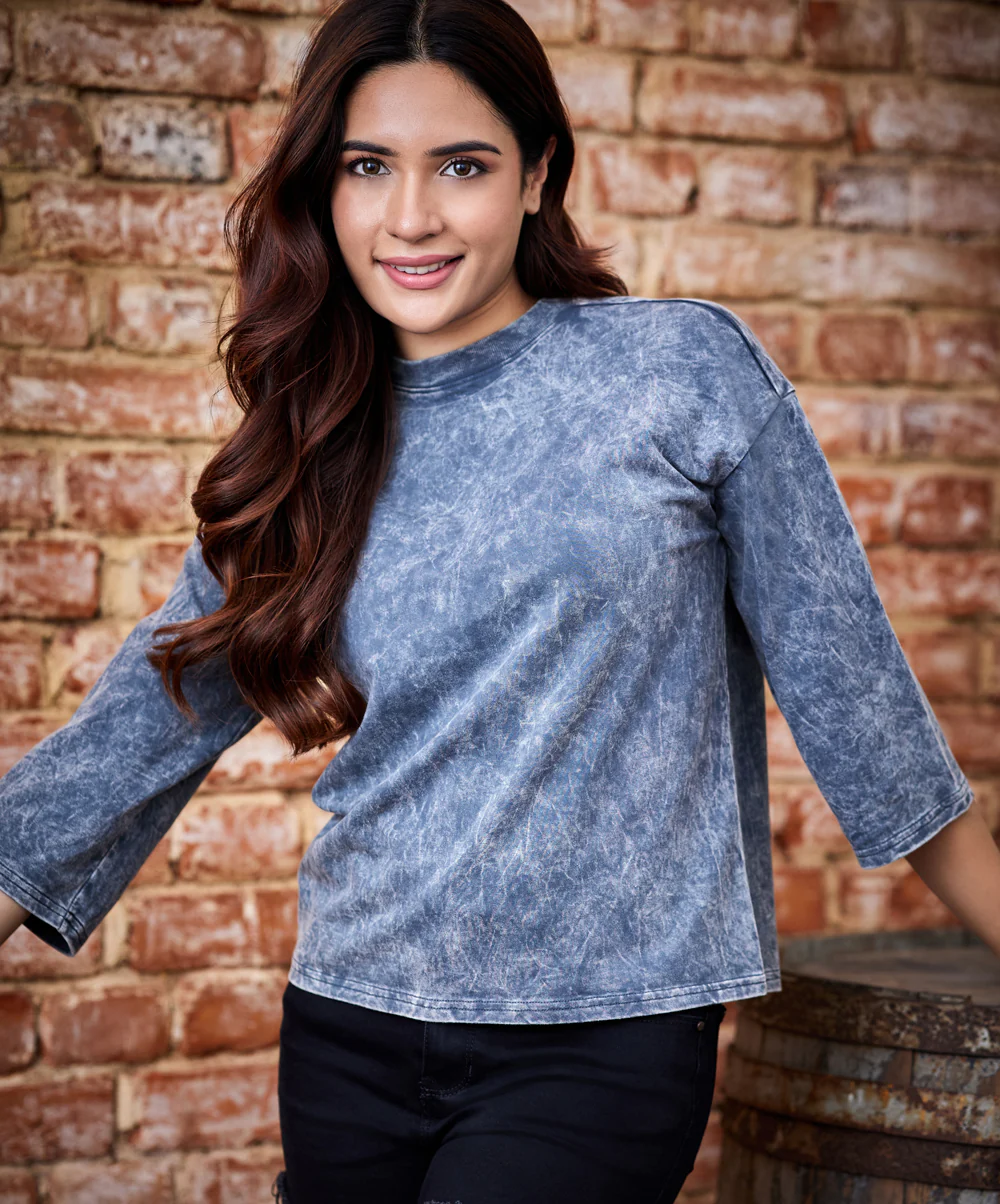 Acid Wash Grey Long Sleeve T-Shirt - Image 3
