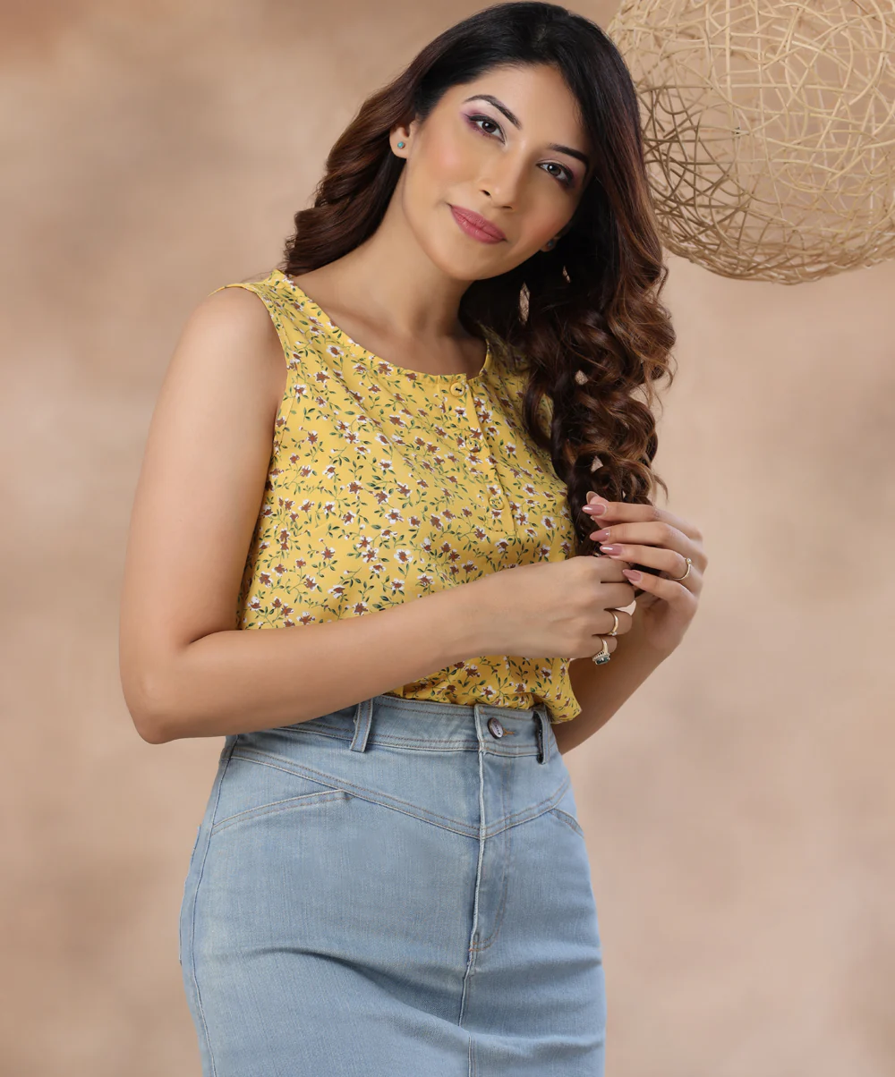 Allover Print Half Button Tank Top