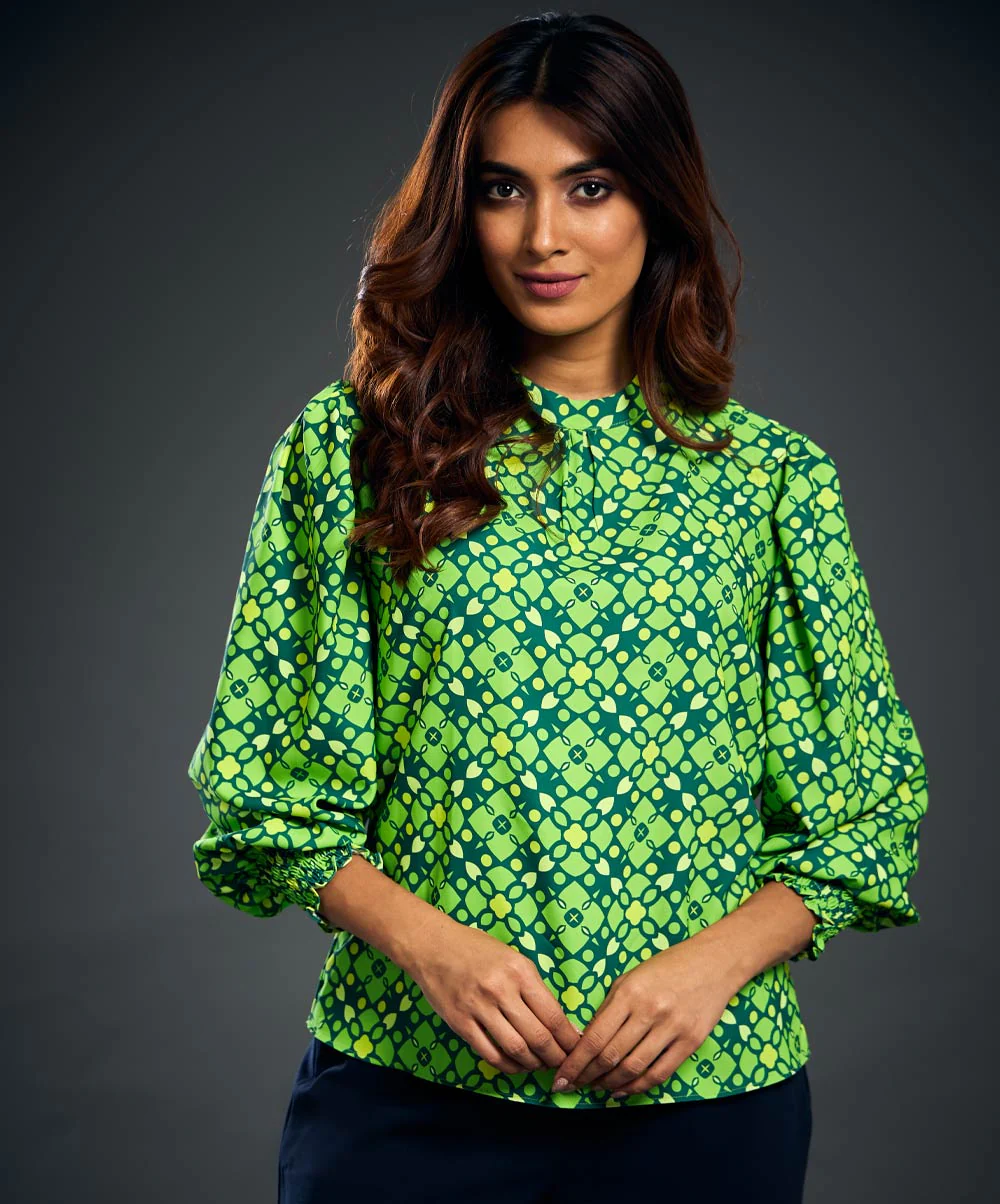 Allover Print Lantern Sleeve Blouse - Image 2