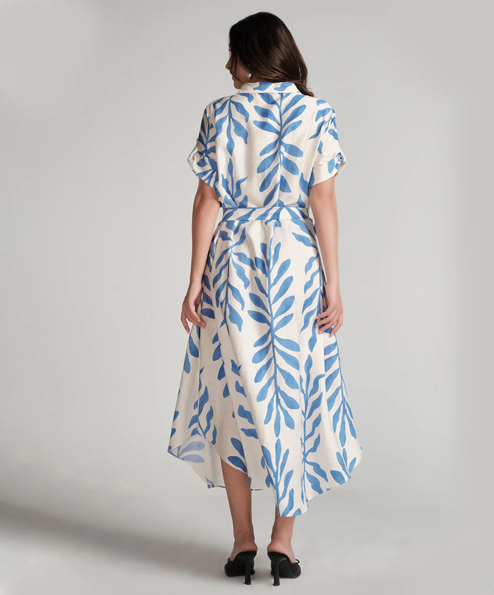 Asymmetrical Hem Blue Printed Dress - Image 6