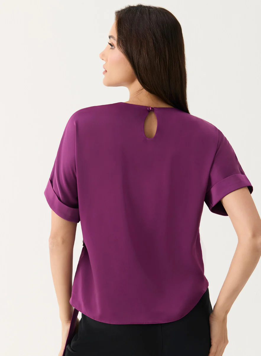 Baggy Sleeve Satin Top with Buckle - Image 3
