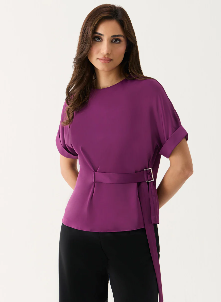 Baggy Sleeve Satin Top with Buckle - Image 4