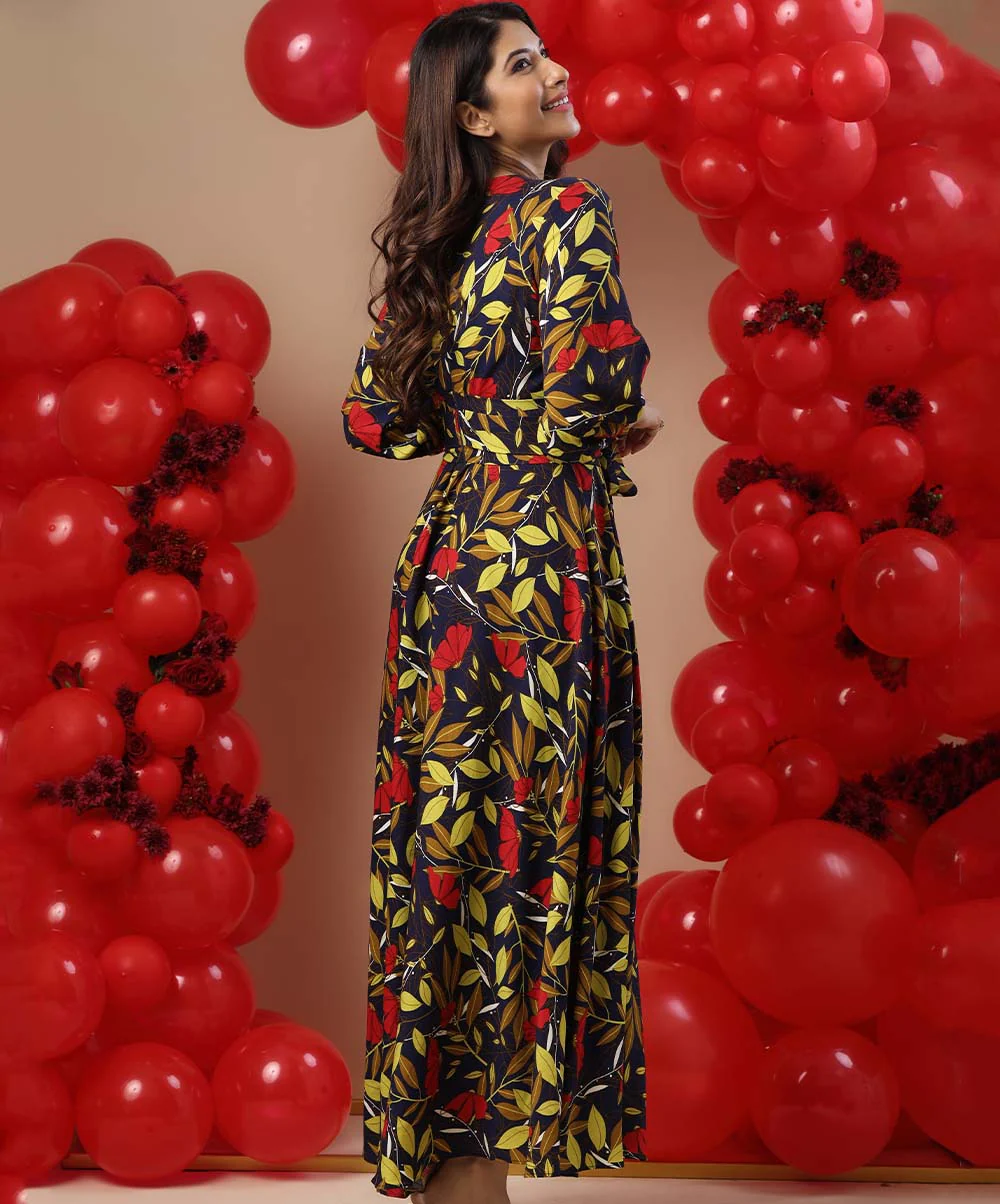 Balloon Sleeved Printed Maxi Dress - Image 3