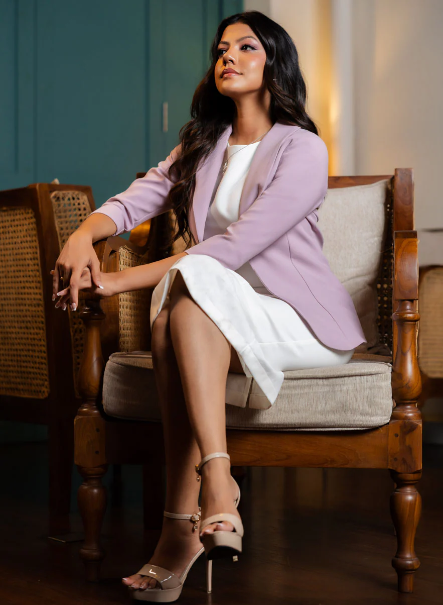 Basic Lapel Collared Blazer - Lavendar - Image 9