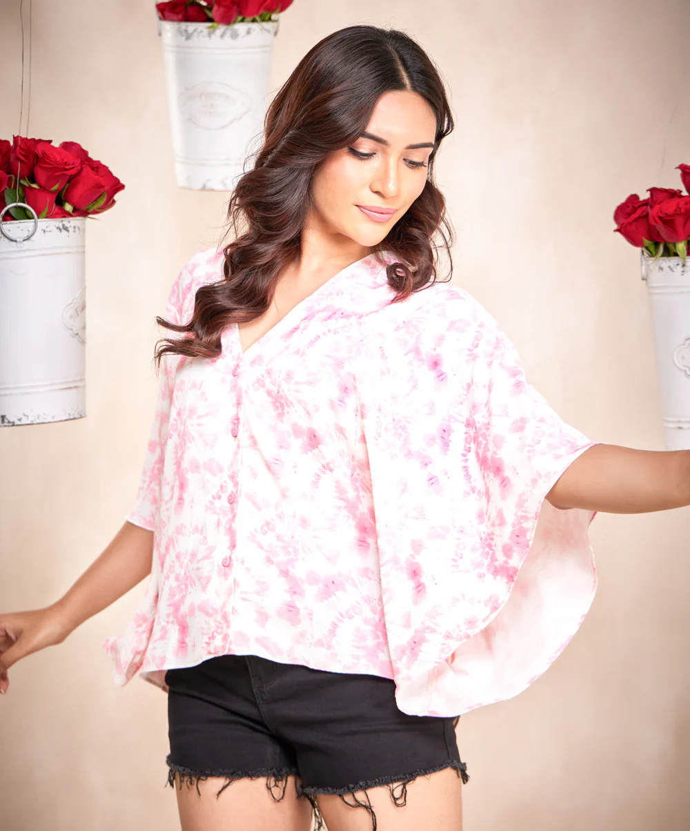 Batwing Printed Waterfall Top - Image 2