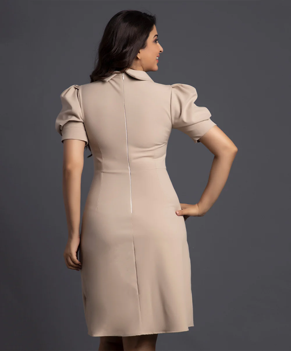Beige Based Line Contrast Dress - Image 2