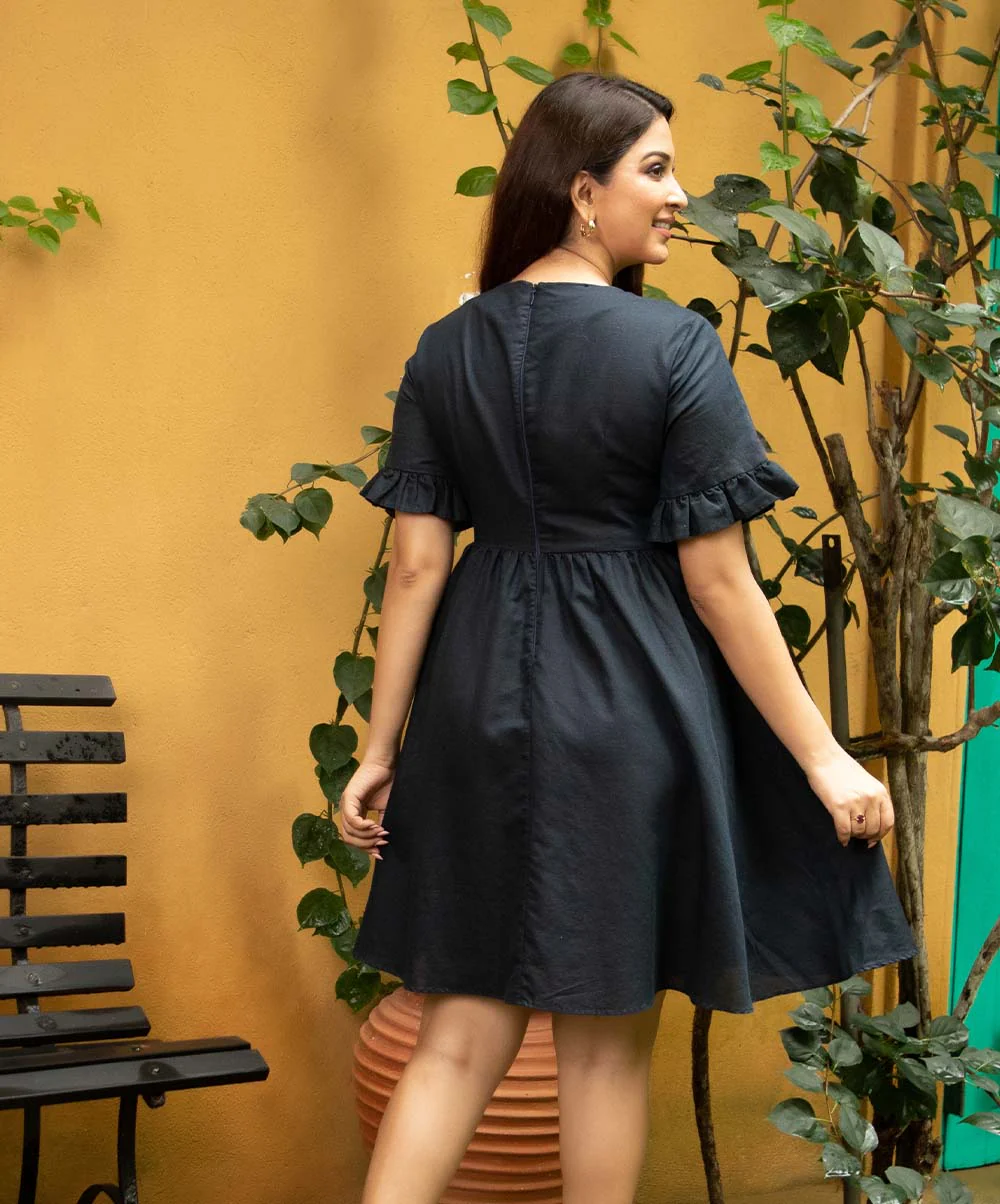 Blue Bell Sleeve Linen Midi Dress - Image 2