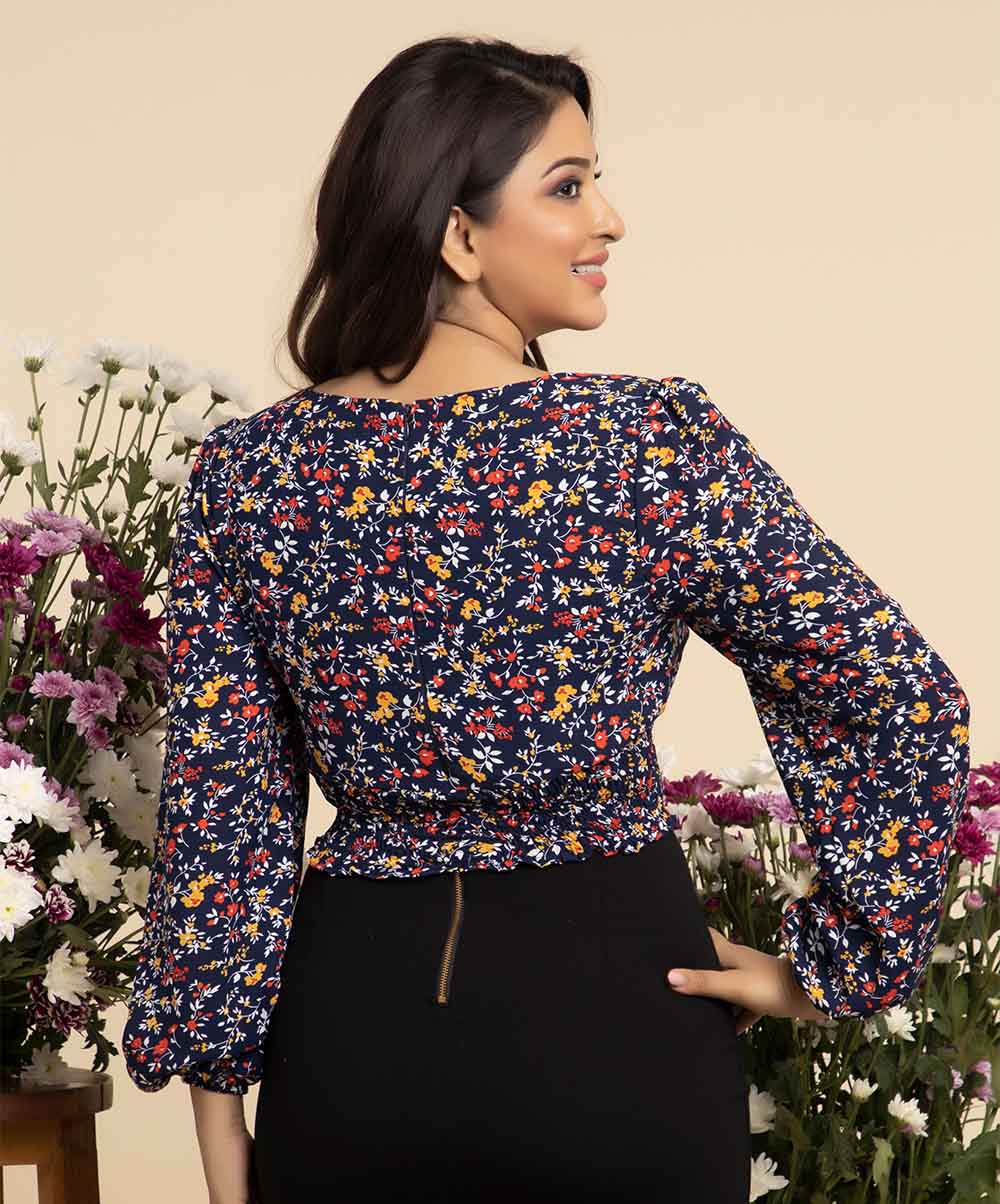 Bishop Sleeve Shirred Detail Floral Top - Image 2