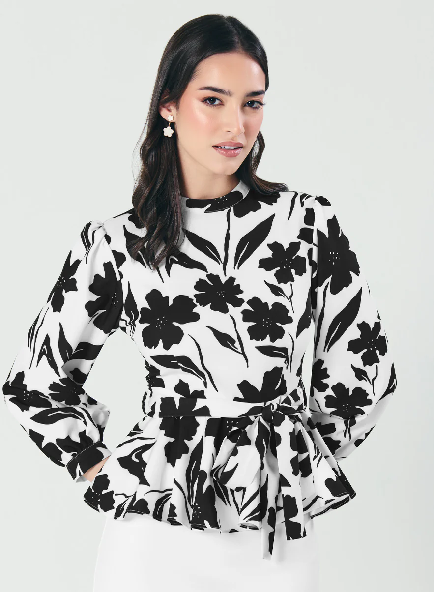Black And White Floral Peplum Top - Image 4