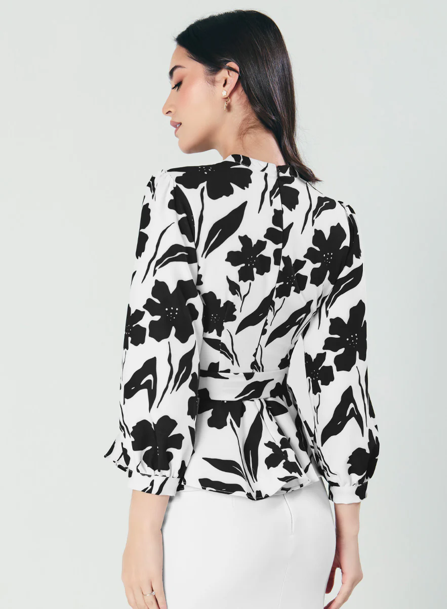Black And White Floral Peplum Top - Image 5