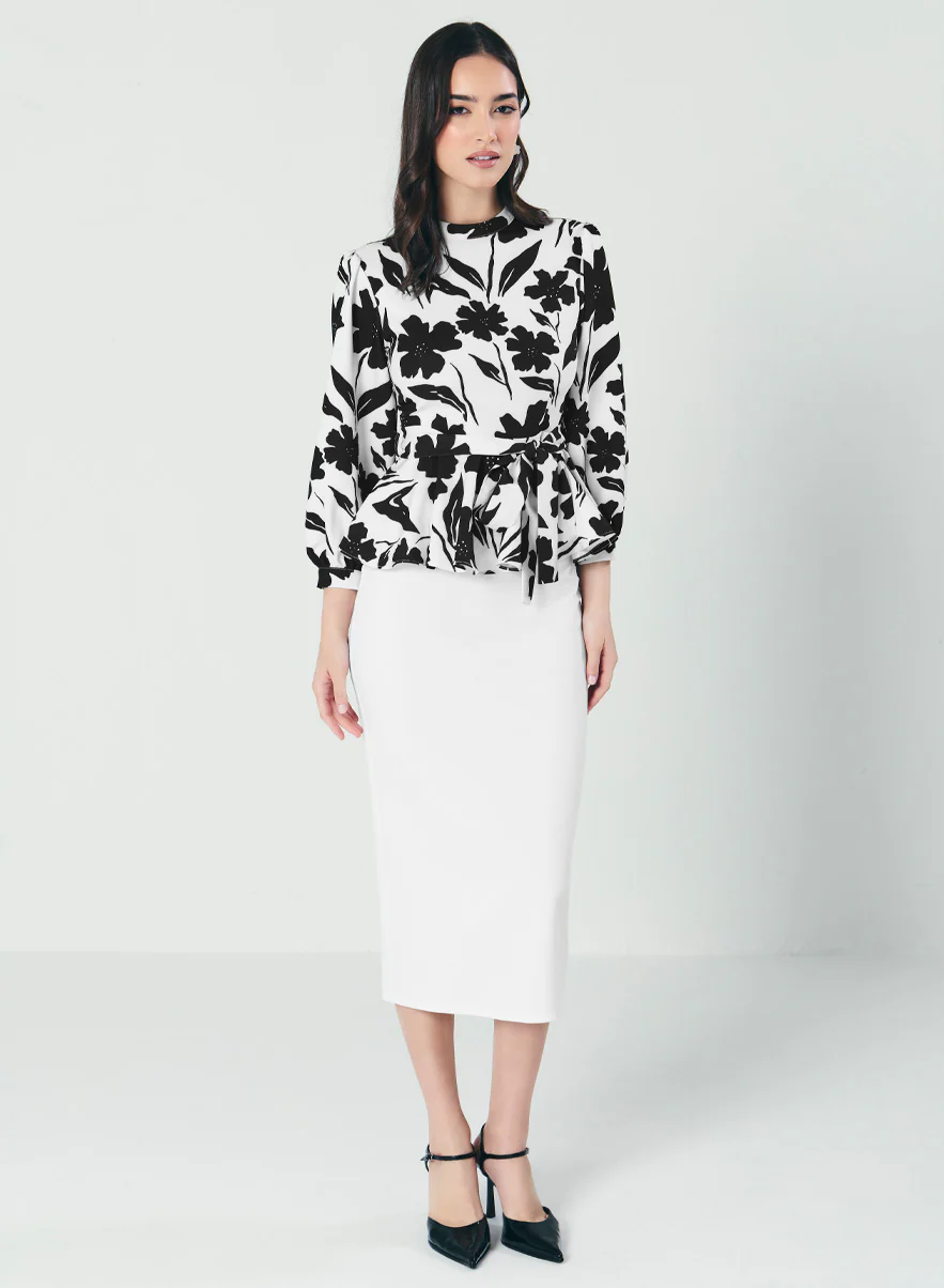 Black And White Floral Peplum Top - Image 6
