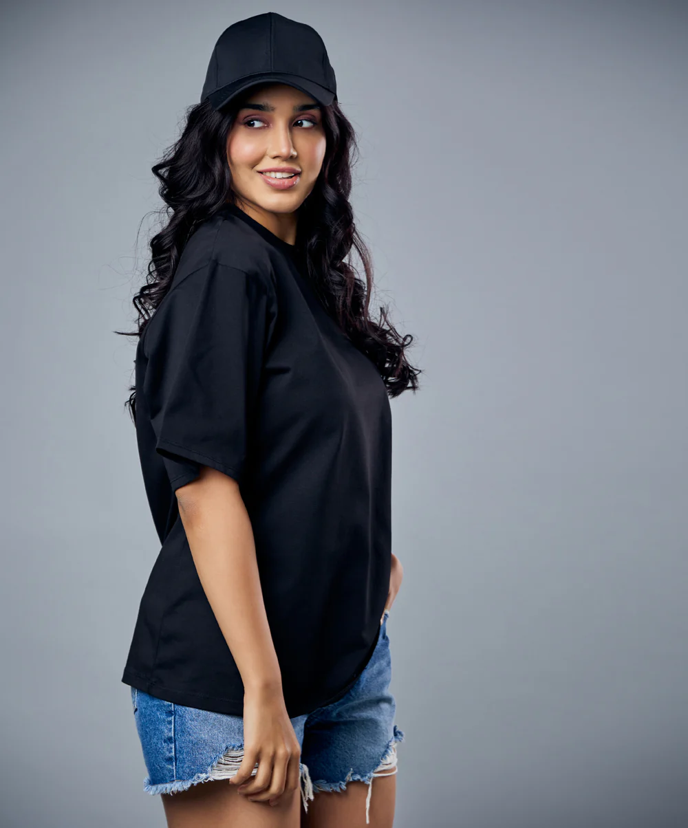 Black Solid Oversized Tshirt - Image 5