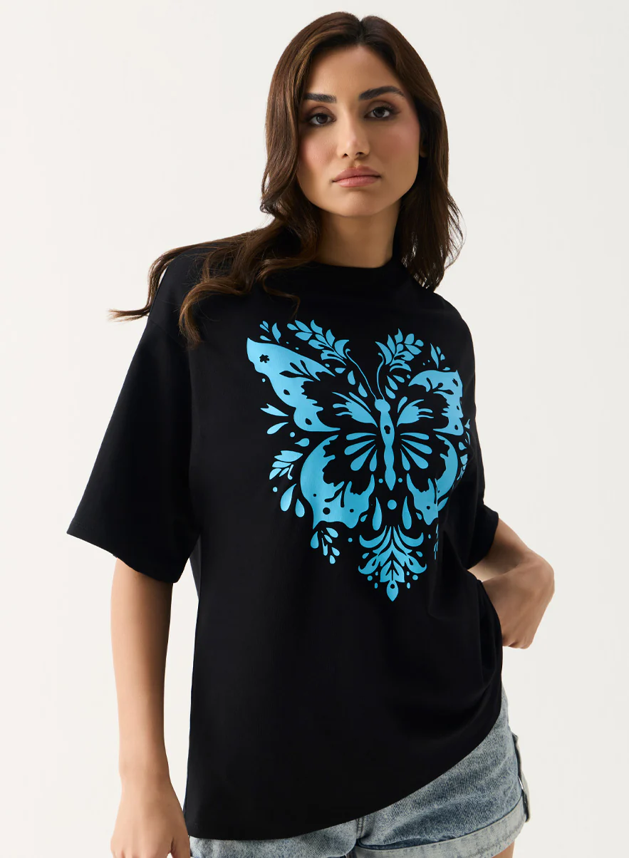 Blue Butterfly Printed T-shirt - Image 5