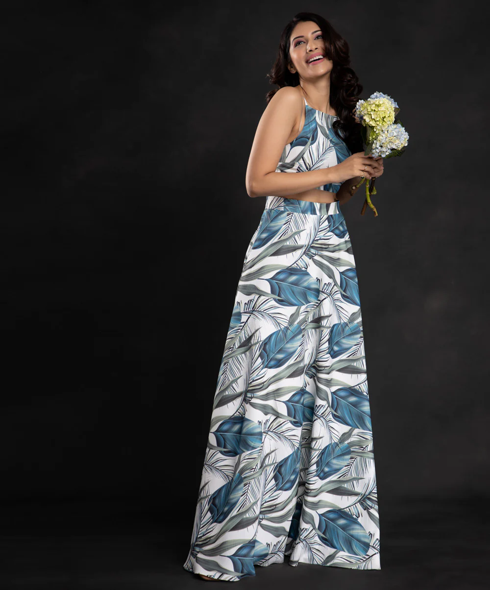 Blue Leaf Crop Top N Skirt Set - Image 2
