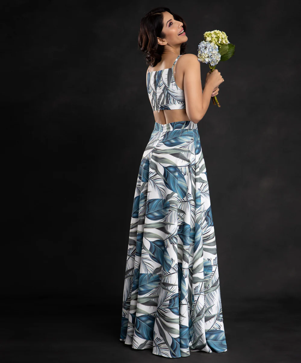 Blue Leaf Crop Top N Skirt Set - Image 3