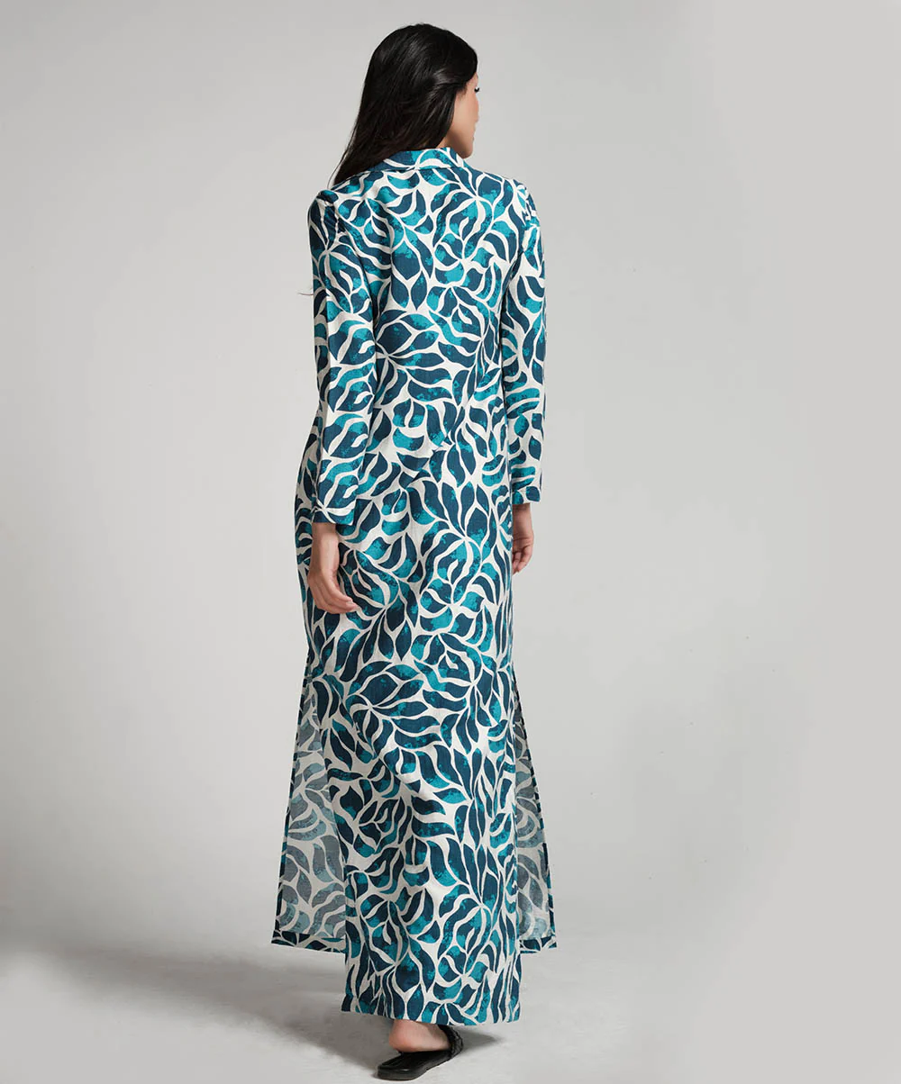 Blue Printed Dress With Side Pockets - Image 5