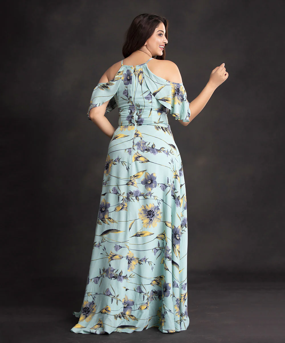 Blue Wind floral Cold Shoulder Maxi - Image 3