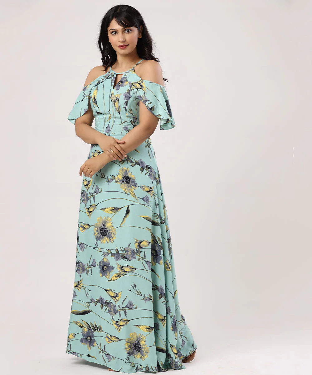 Blue Wind floral Cold Shoulder Maxi - Image 4