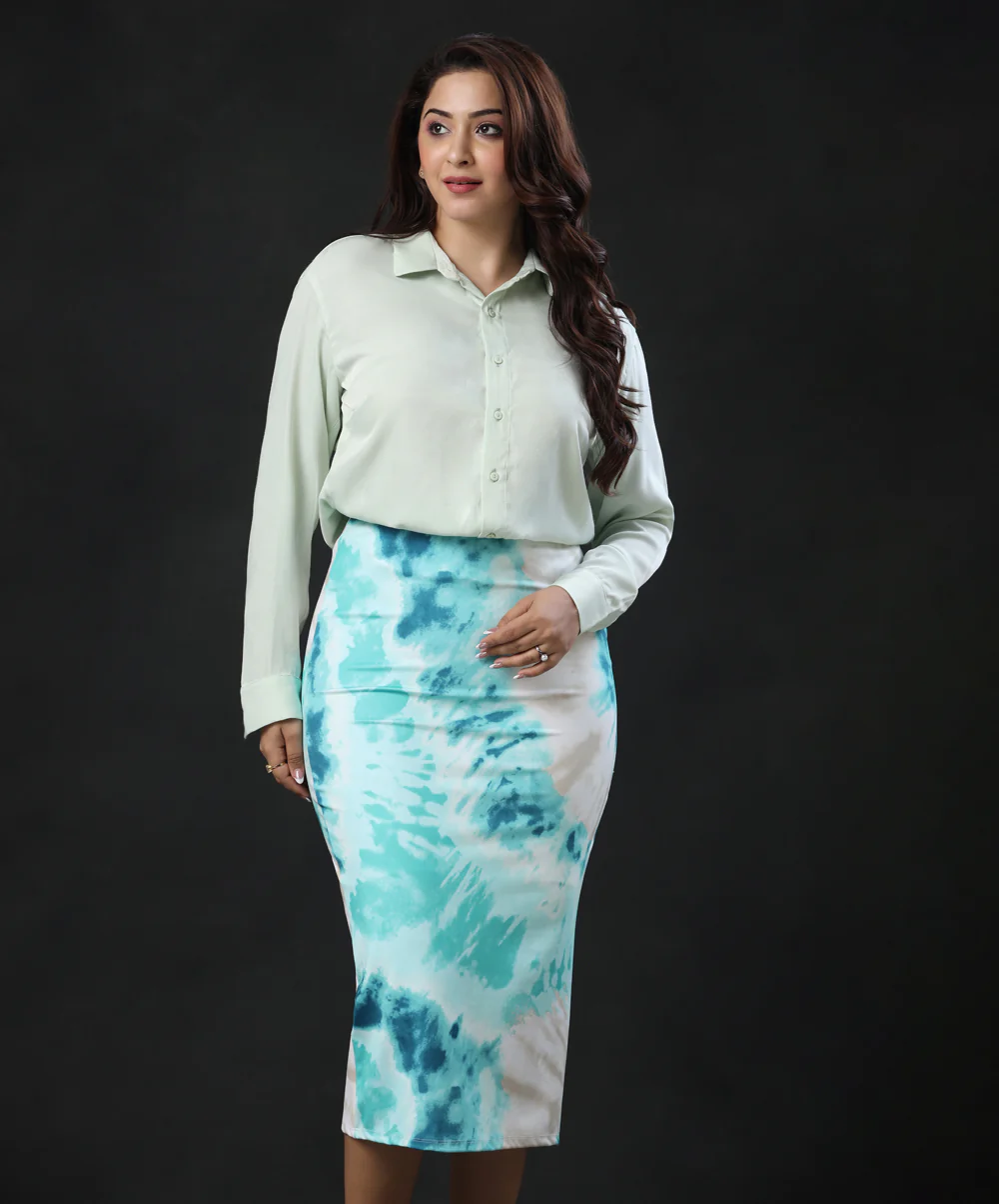 Bodycon Green Printed Midi Skirt - Image 2