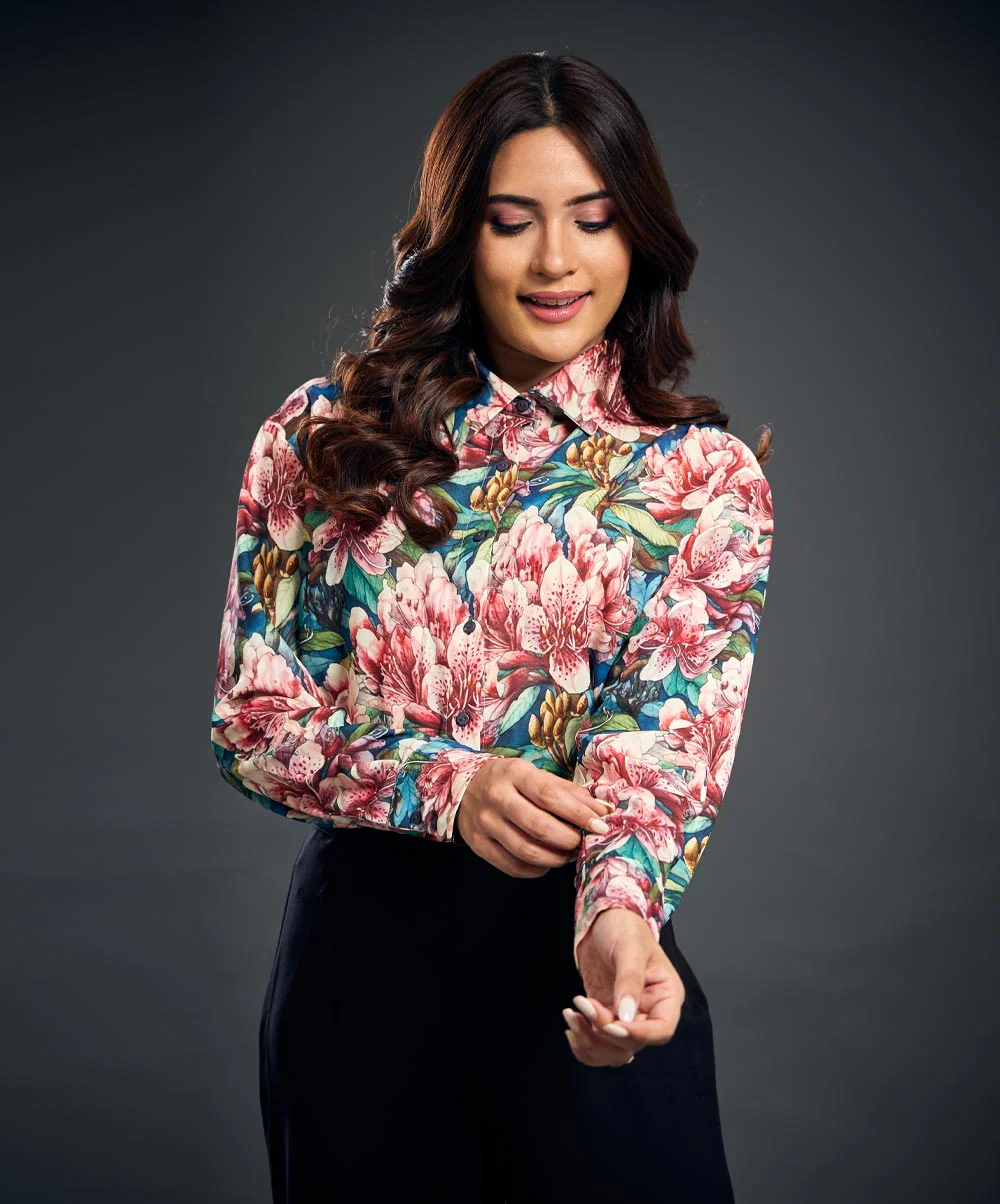 Bold Printed Longe Sleeve Chiffon Shirt - Image 3