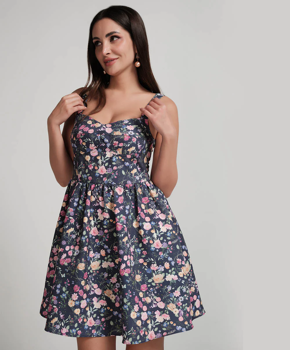 Bra Cut Printed Waist Gathered Dress - Image 2