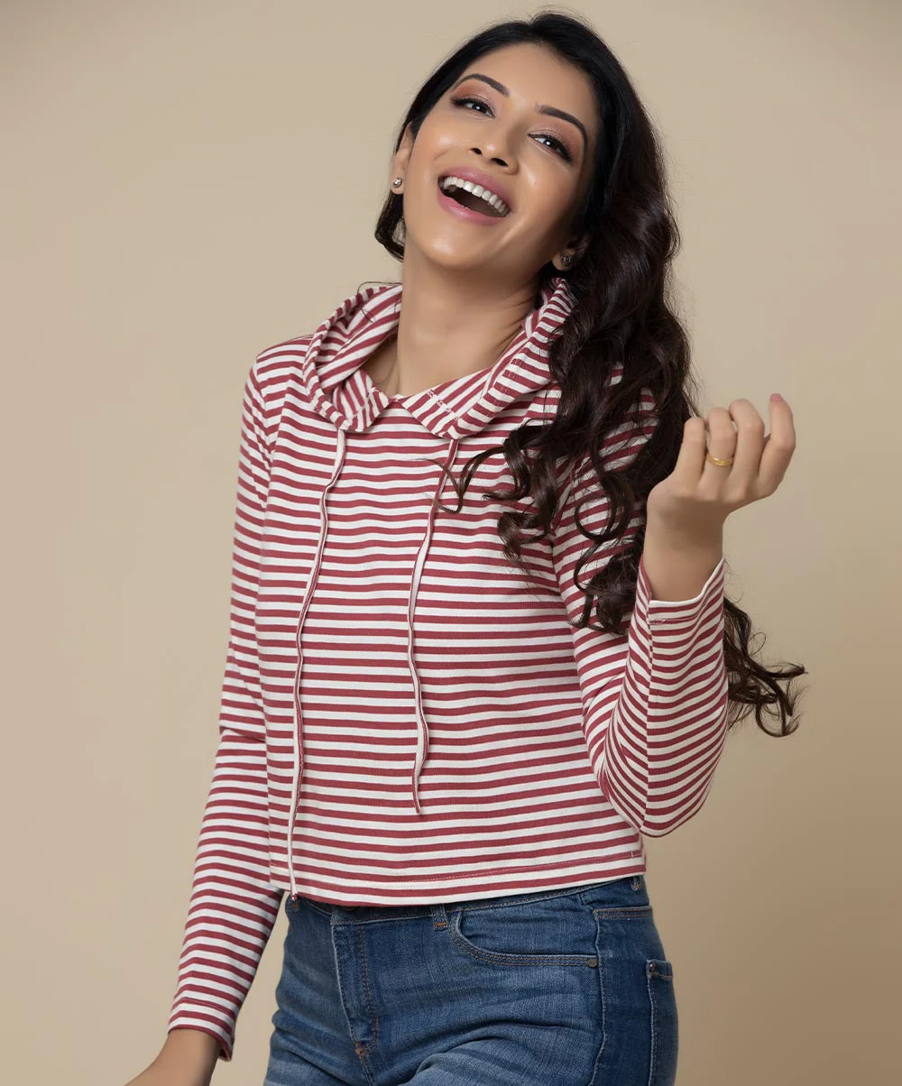 Brick Red And White Stripe Hoodie