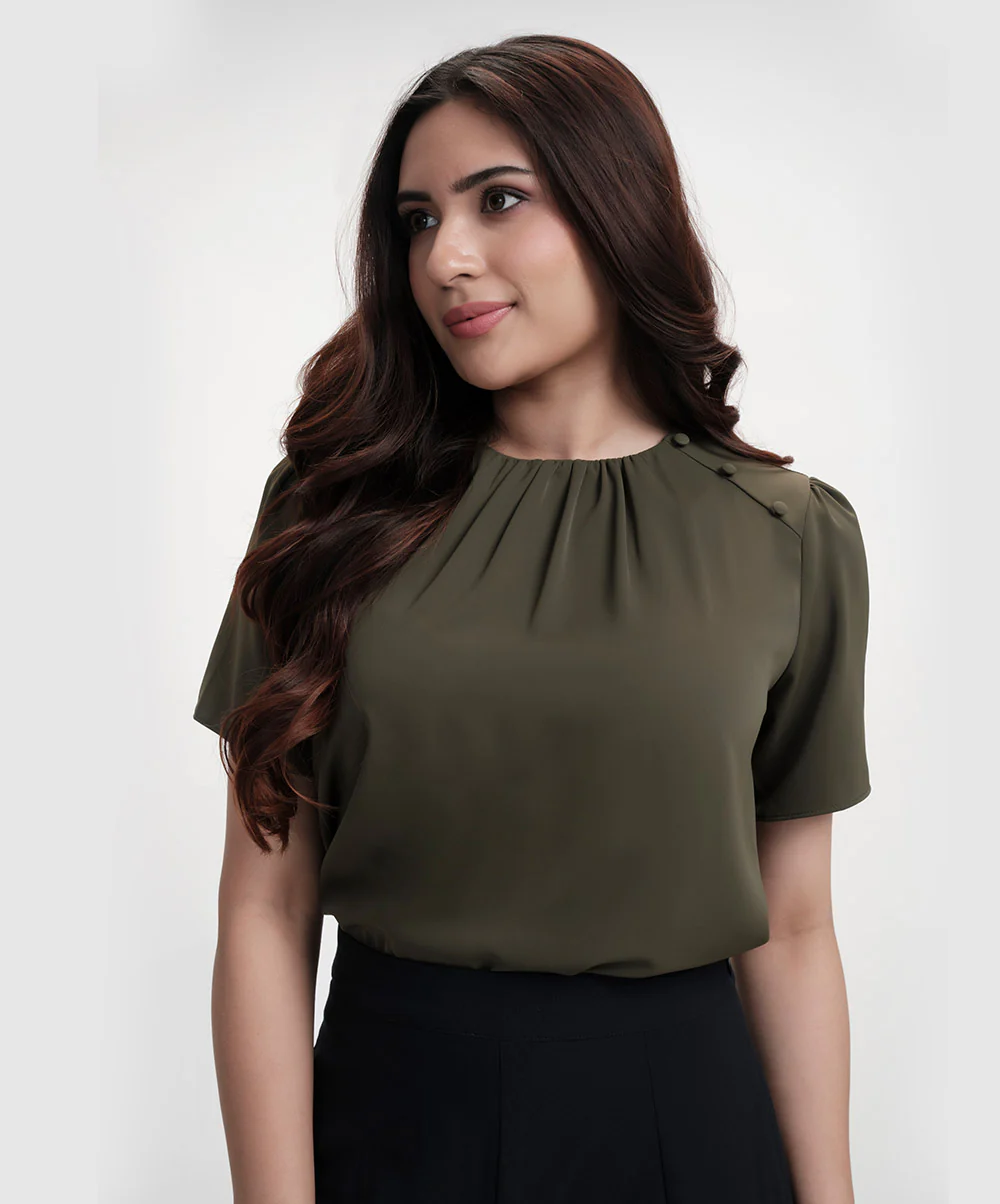 Button Attached Panel Seperated Half Sleeve Top - Image 2