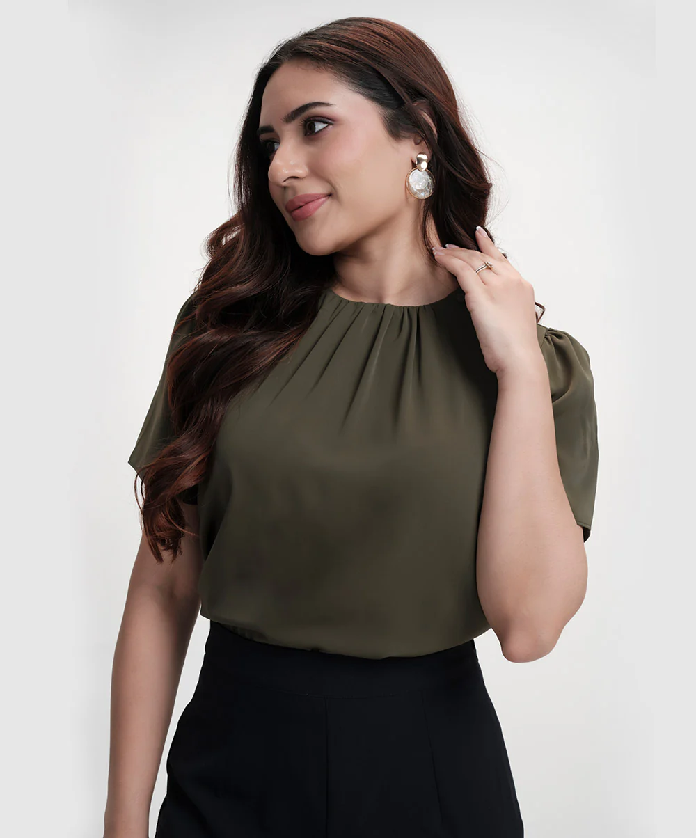 Button Attached Panel Seperated Half Sleeve Top - Image 3
