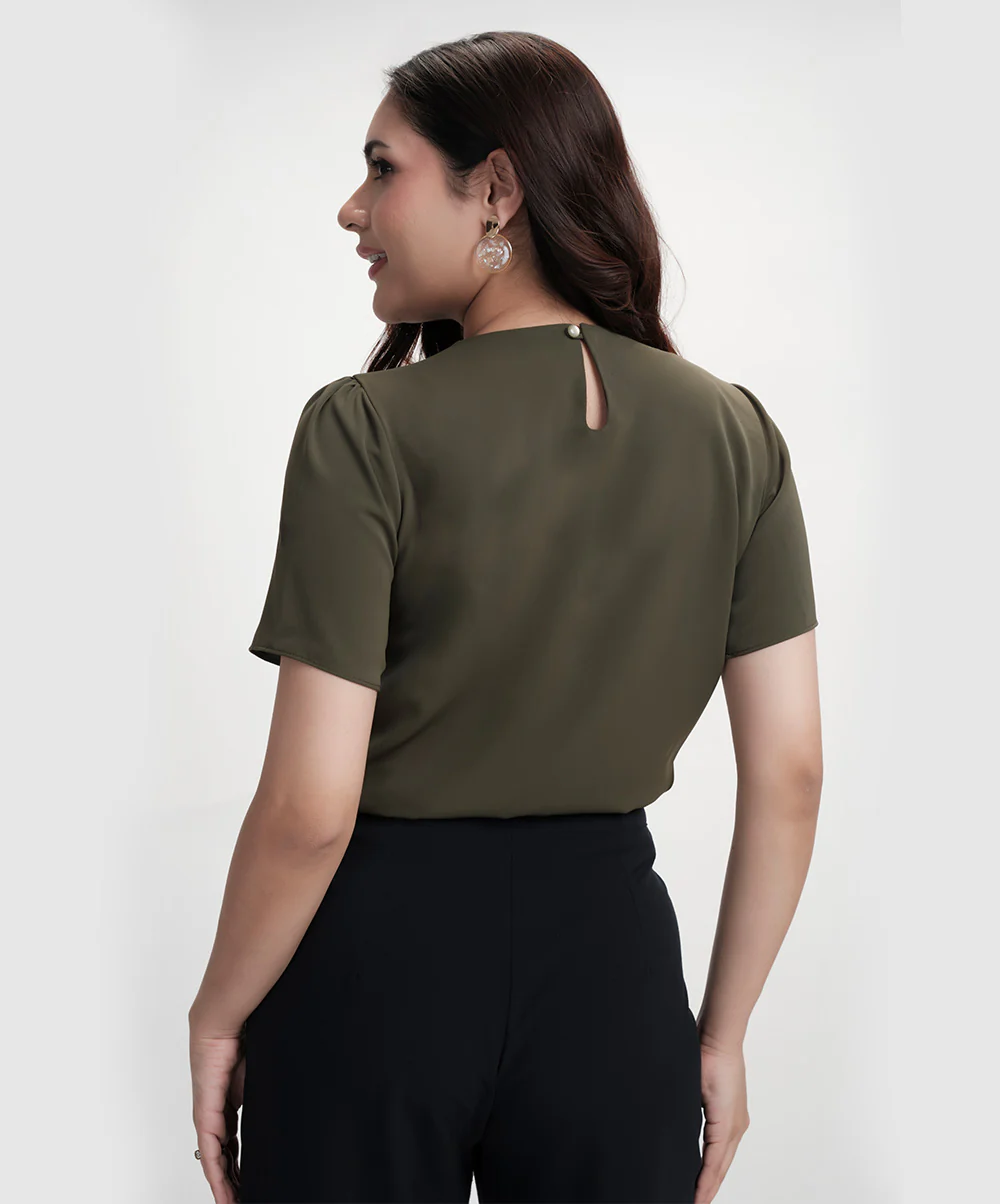 Button Attached Panel Seperated Half Sleeve Top - Image 5