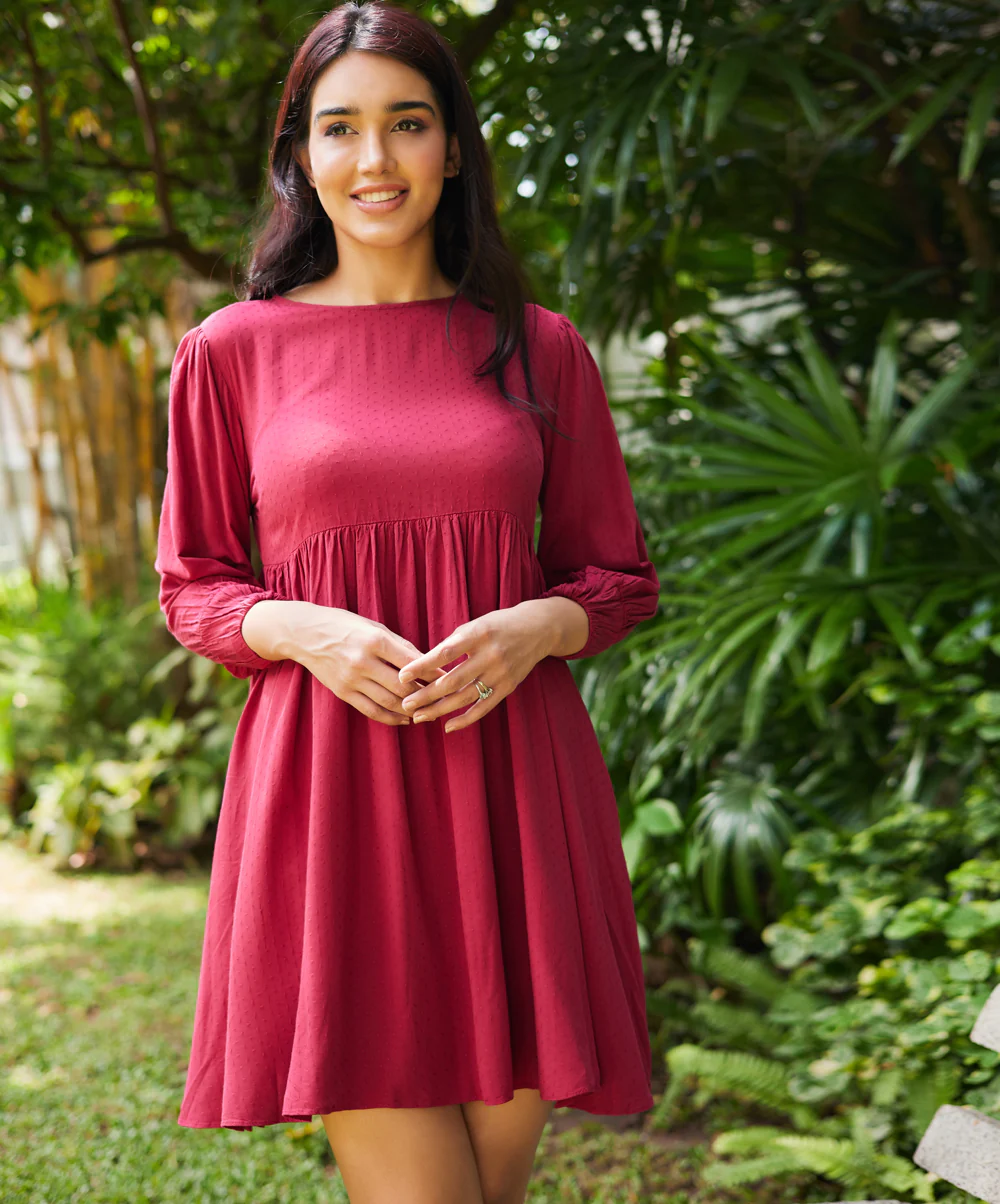 Candice Two Way Babydoll Maroon Dress - Image 3