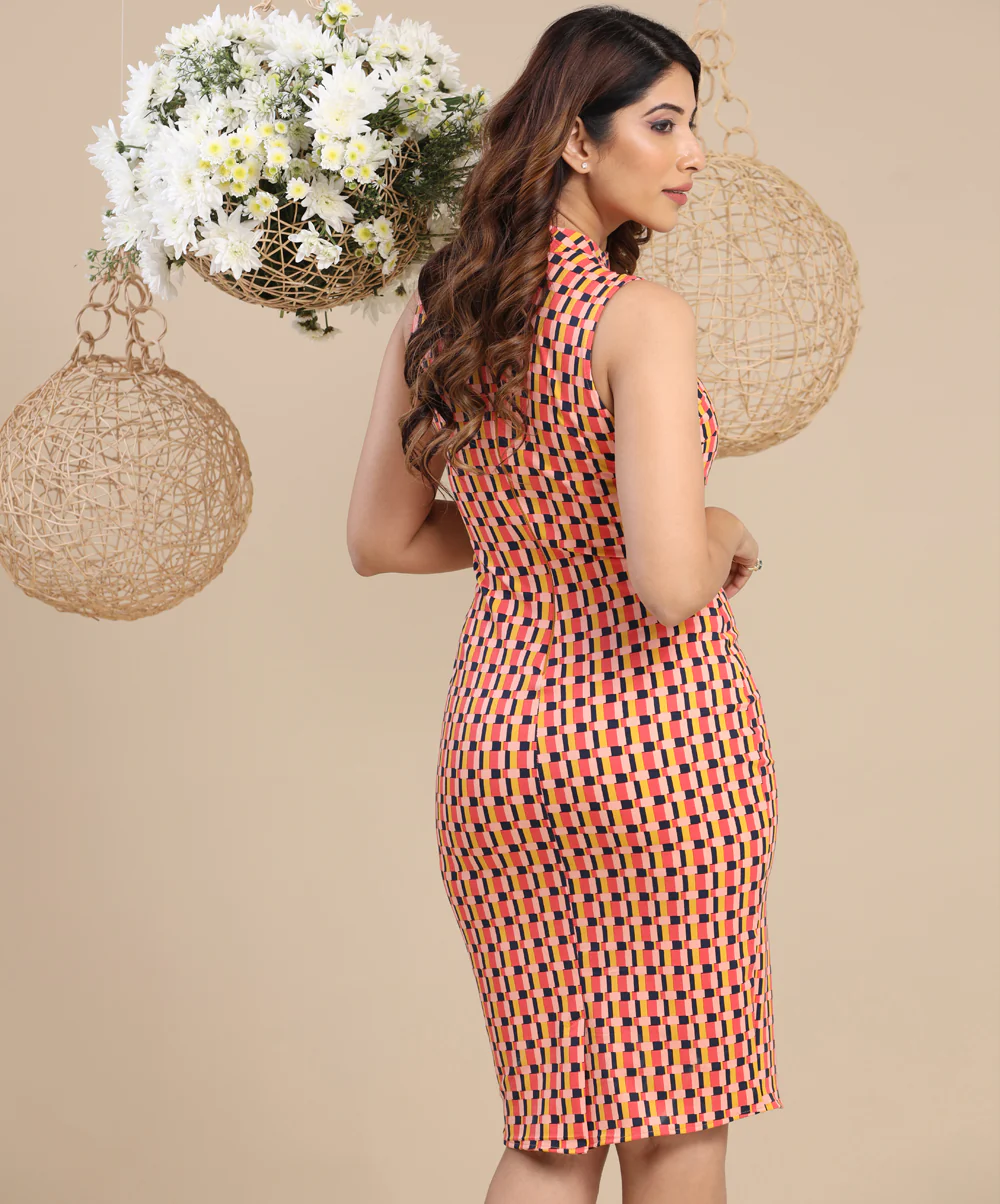 Check And Colourful Bodycon Dress - Image 2