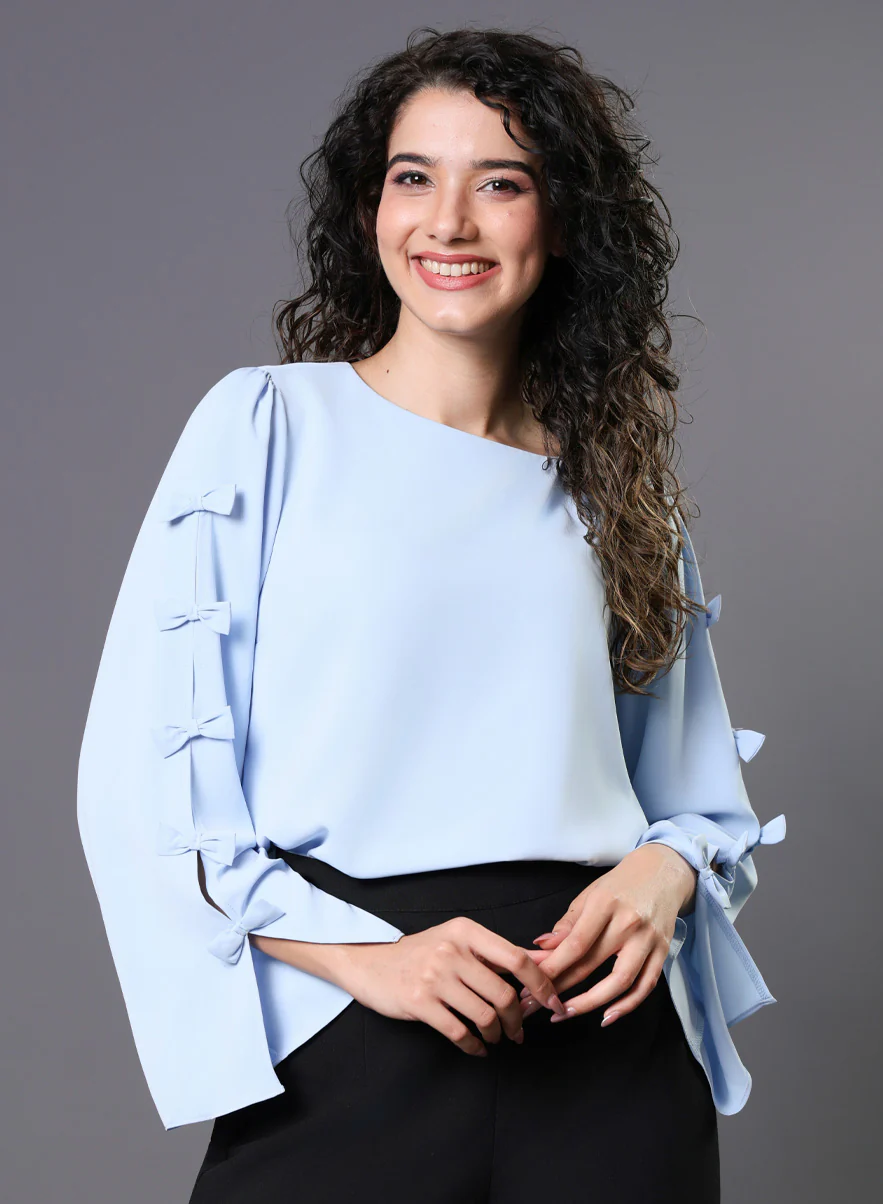 Chiffon Bow Light Blue Top - Image 3