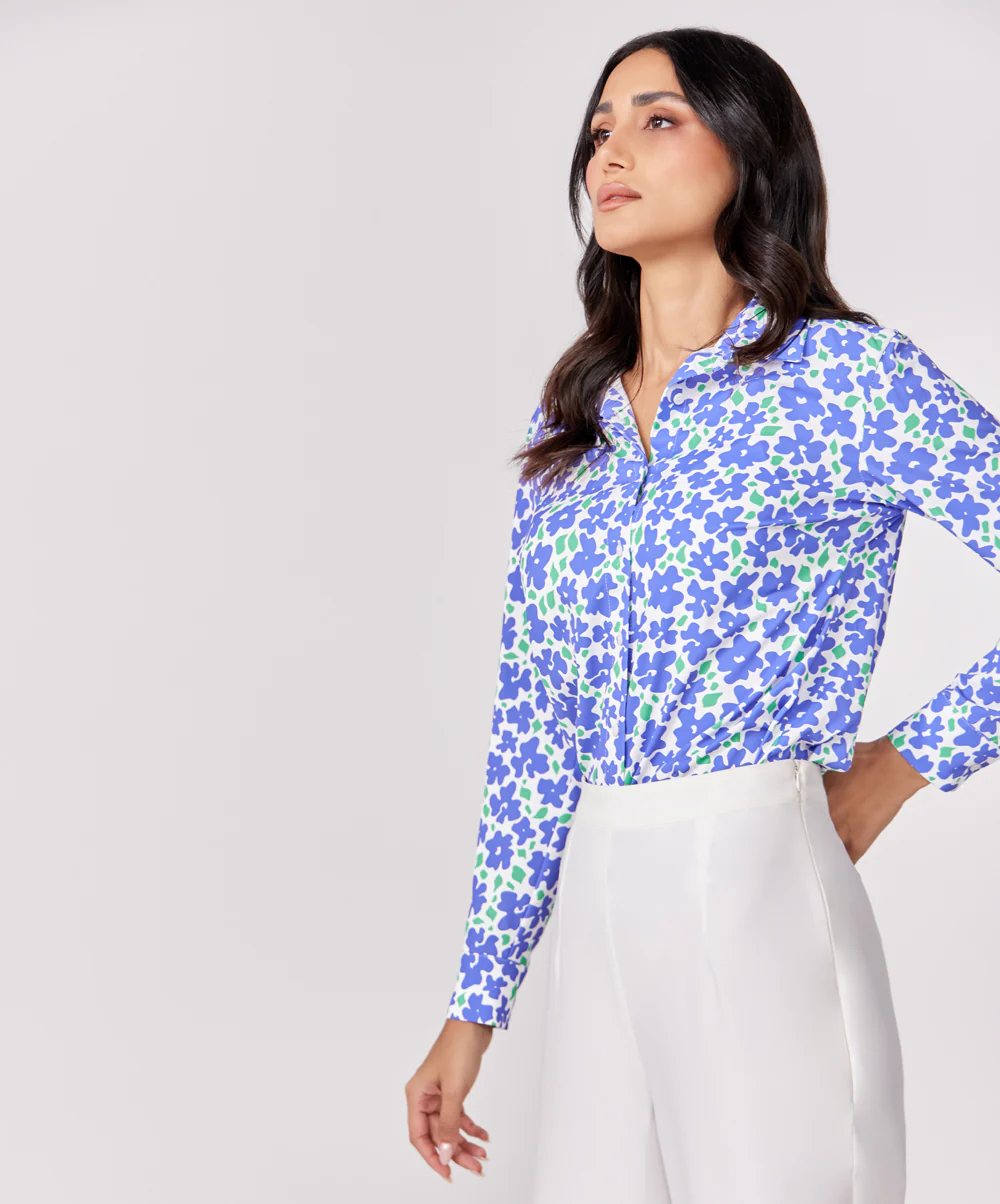 Chiffon Printed Long Sleeve Shirt Top - Image 5