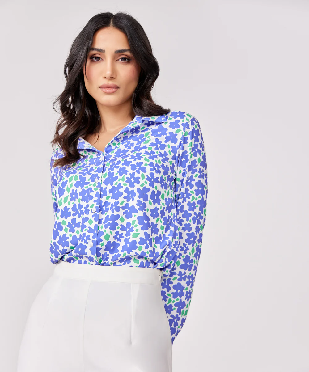 Chiffon Printed Long Sleeve Shirt Top - Image 6