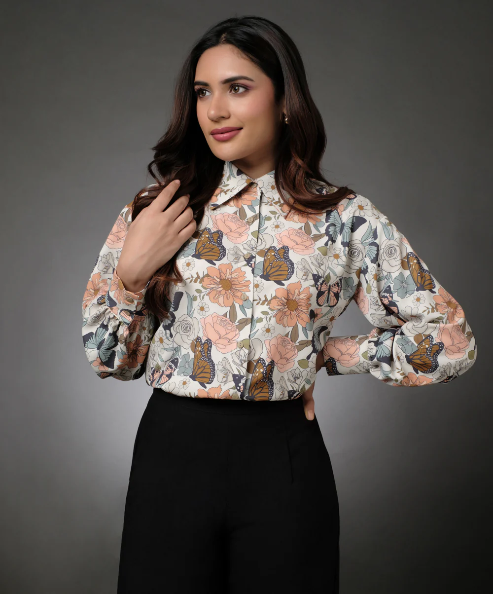 Chiffon Printed Shoulder Dropped Shirt - Image 2