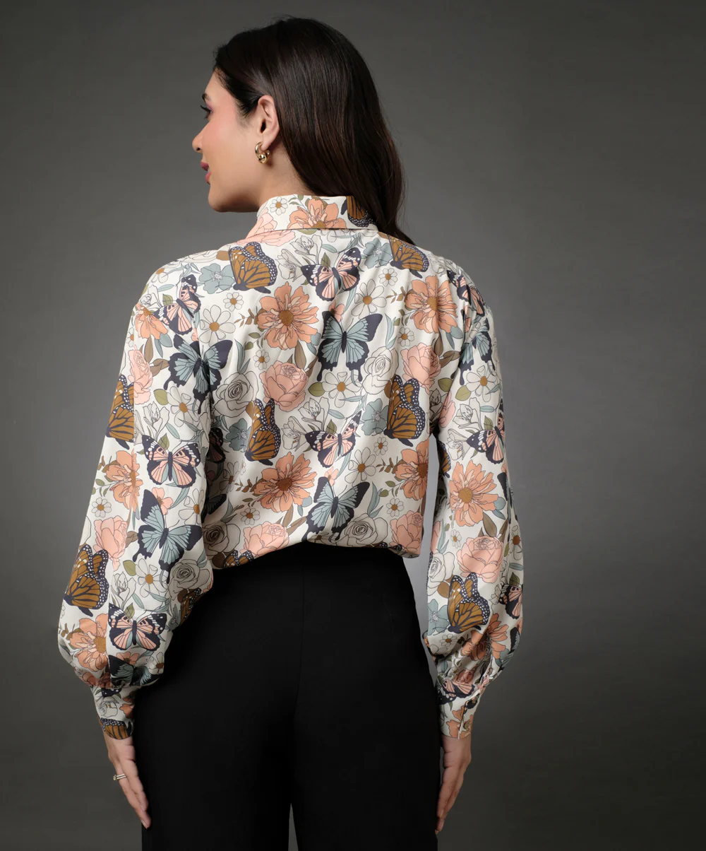Chiffon Printed Shoulder Dropped Shirt - Image 4
