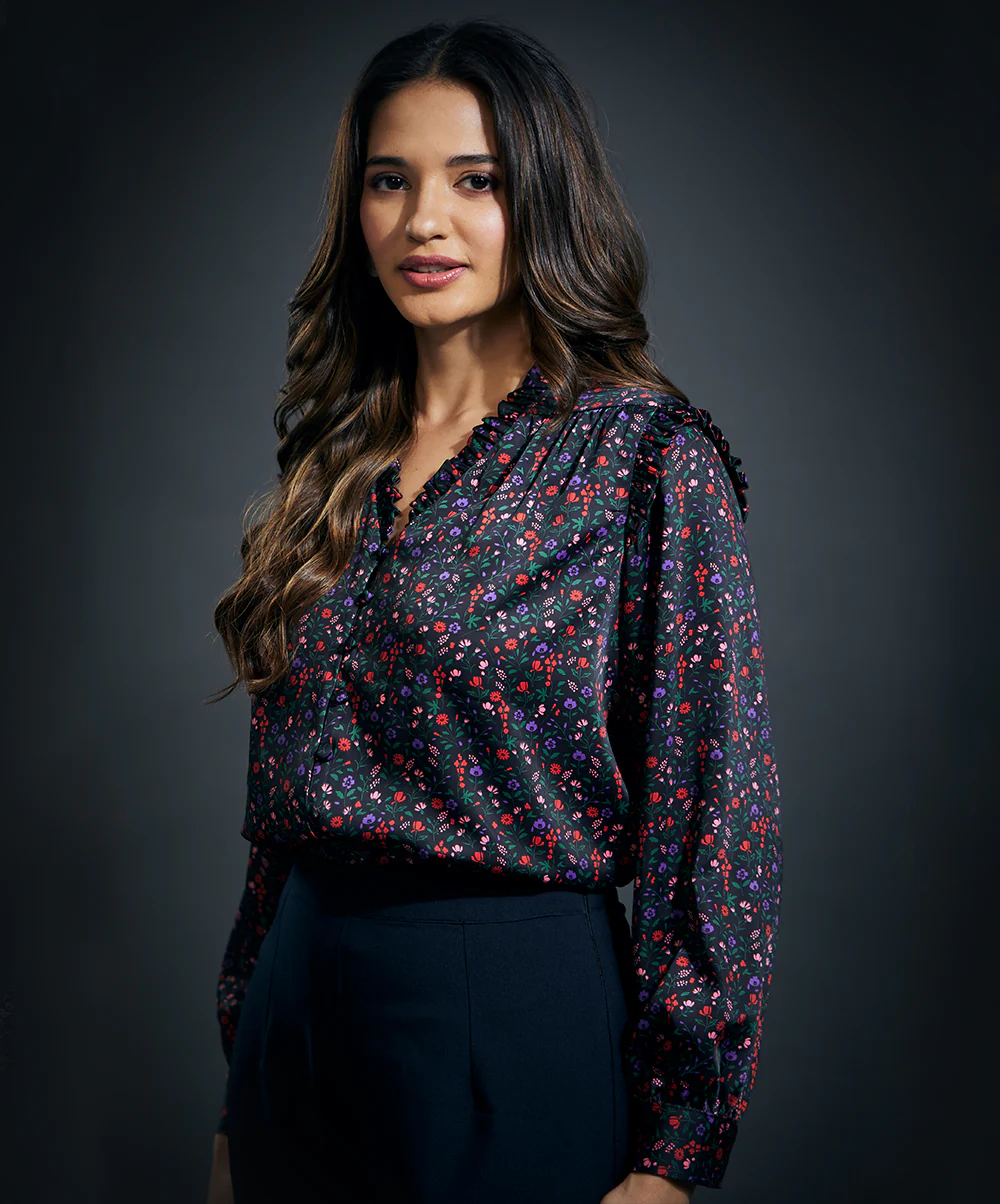Chiffon Printed Vneck Shirt Top - Image 2