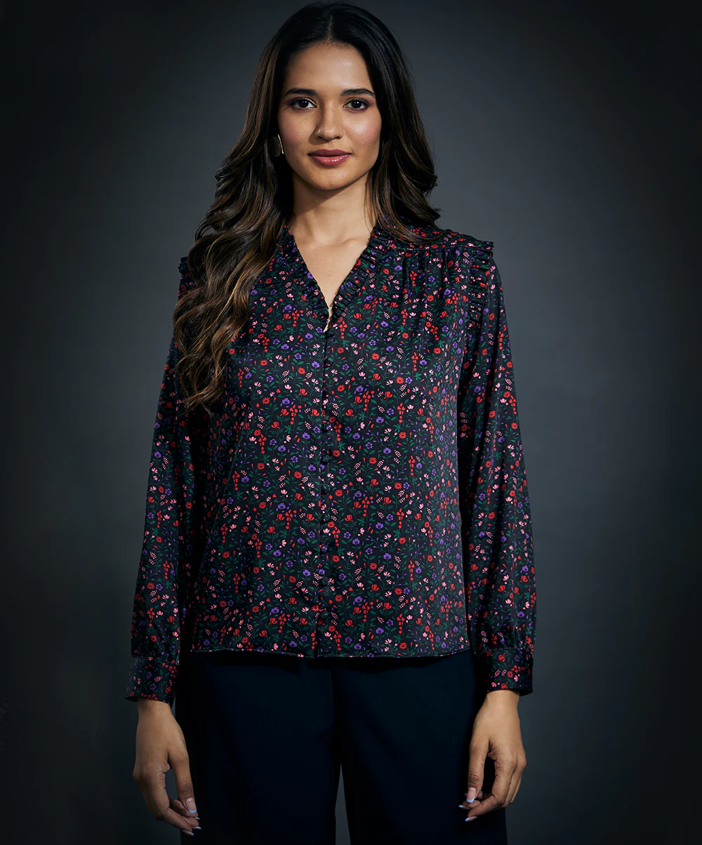 Chiffon Printed Vneck Shirt Top - Image 4