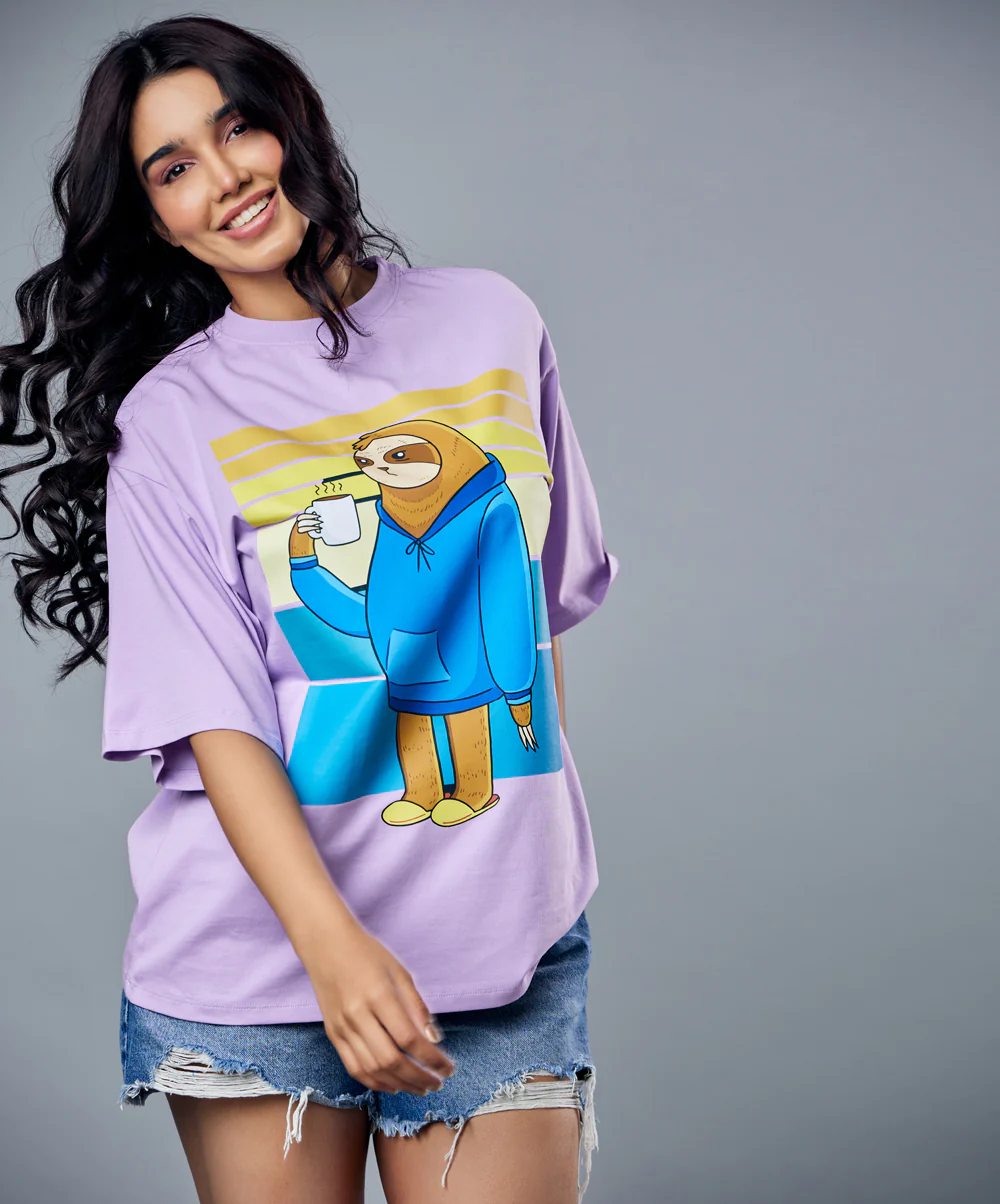 Coffee Drinking Sloth Oversized Tshirt