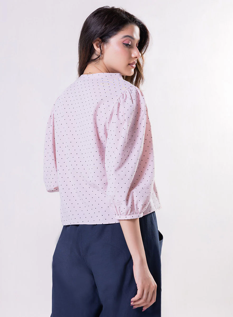 Collar Band Attached Half Sleeve Cotton Top - Image 3