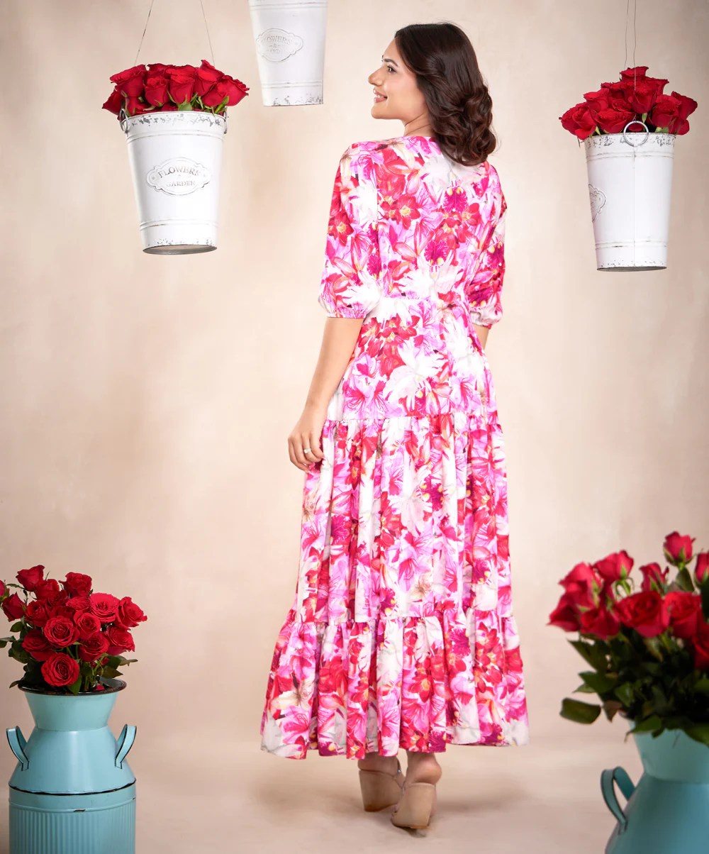 Colorful Printed Half Sleeve Maxi Dress - Image 3