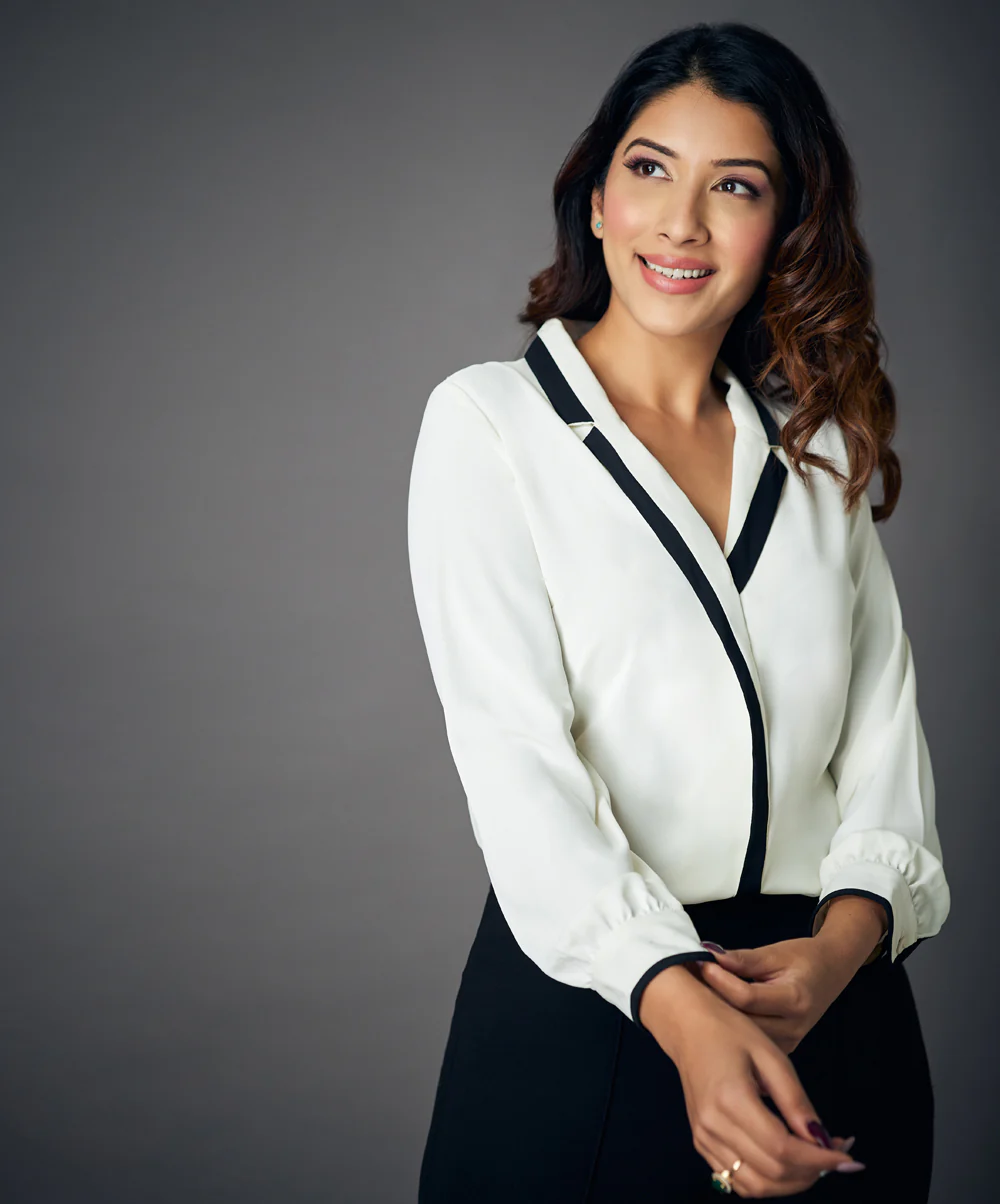 Contrast Long Sleeve White Chiffon Top - Image 2