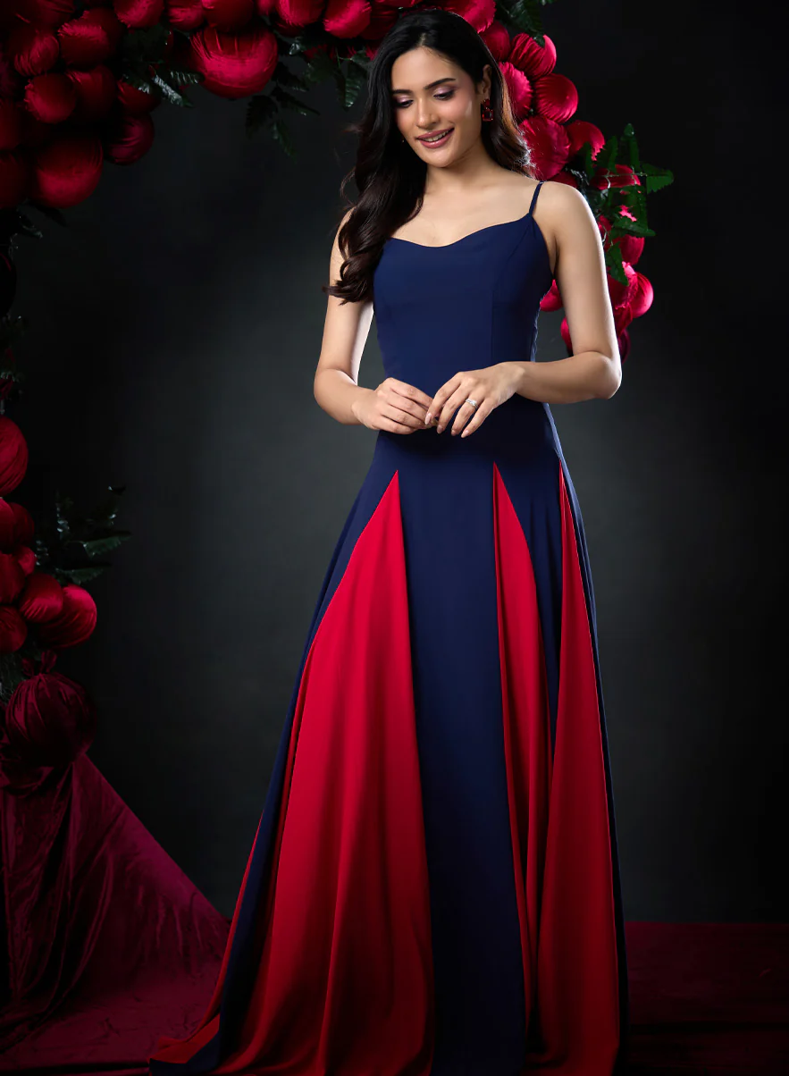 Contrast Panel Deep Sweetheart Blue Dress - Image 2