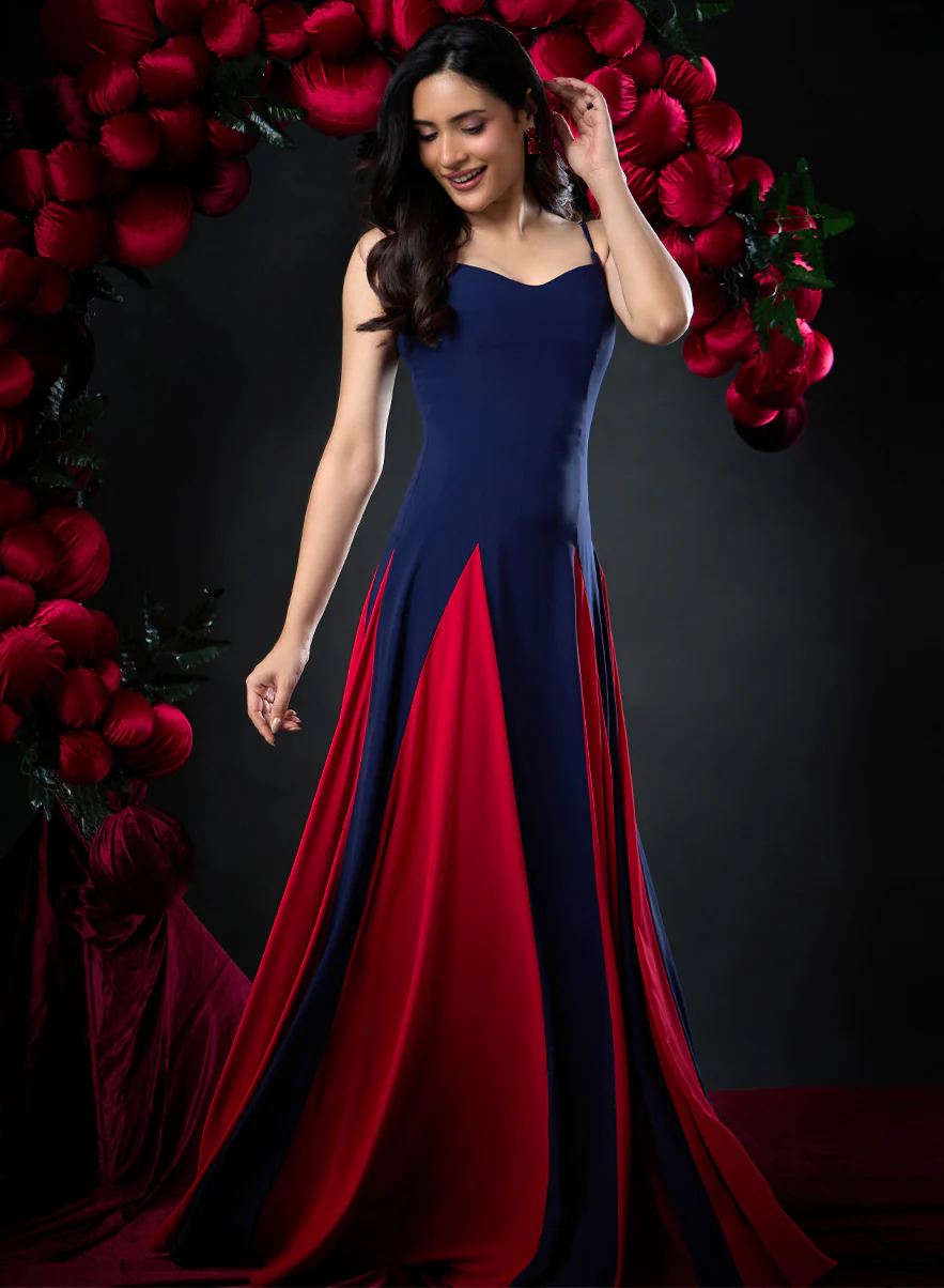 Contrast Panel Deep Sweetheart Blue Dress - Image 3