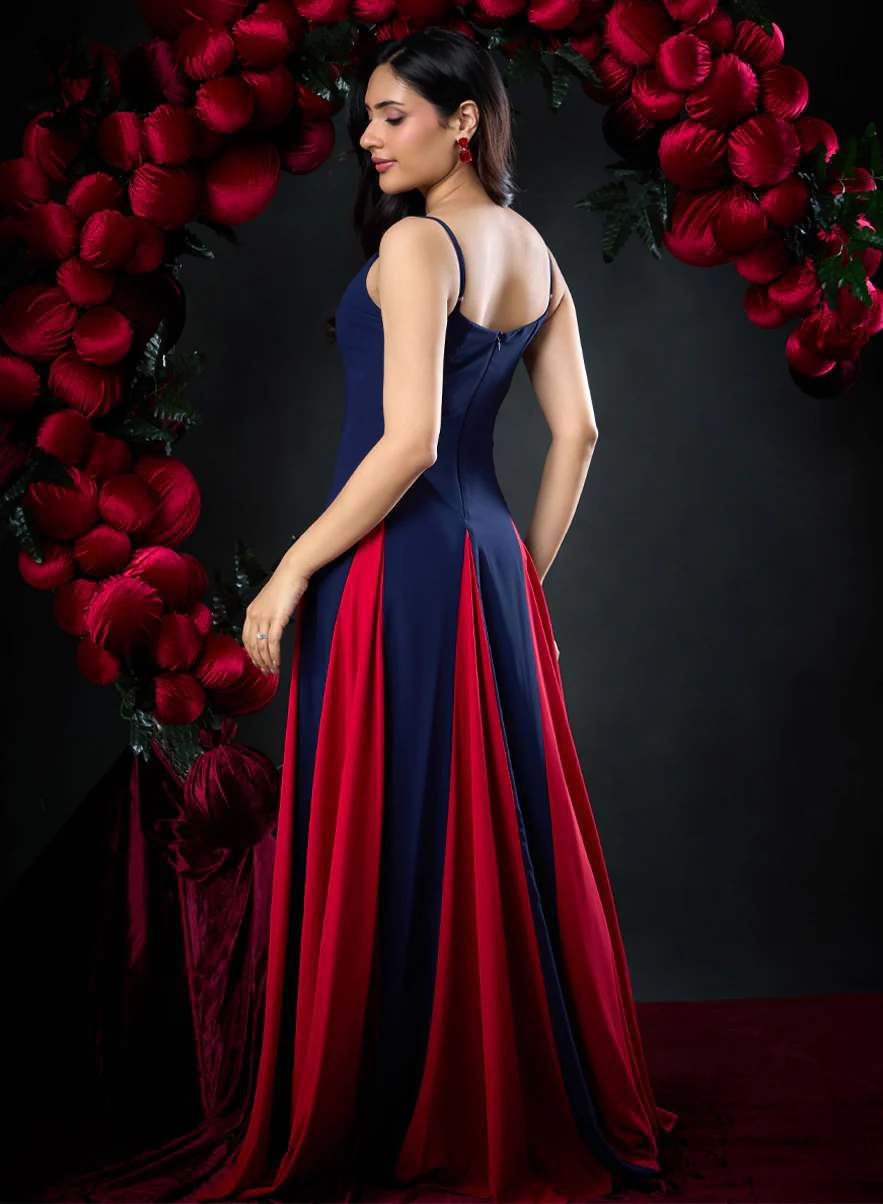 Contrast Panel Deep Sweetheart Blue Dress - Image 6