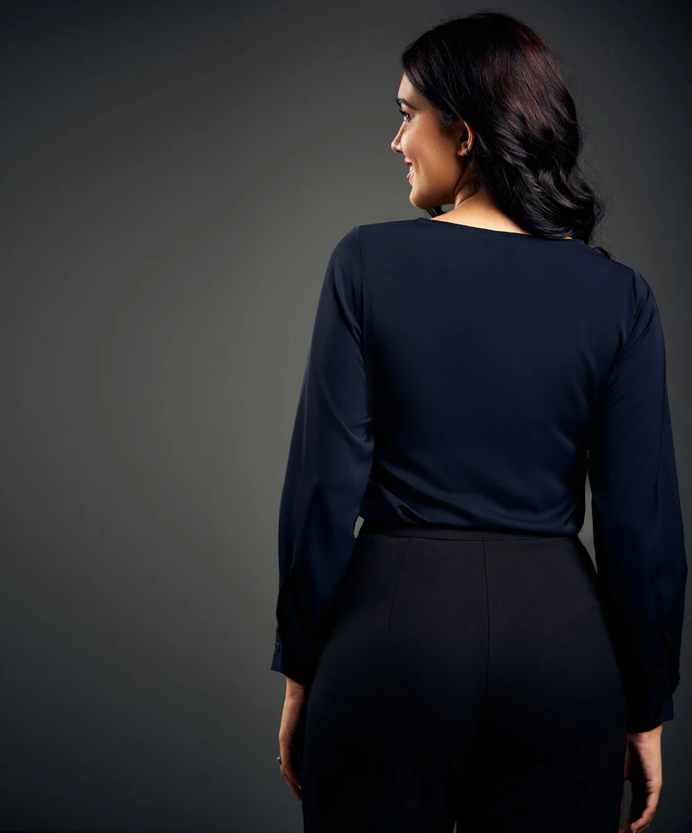 Contrast Panel Long Sleeve Chiffon Top - Image 3