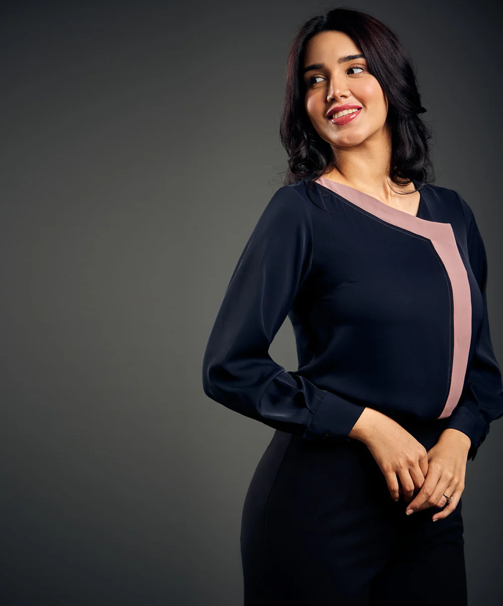 Contrast Panel Long Sleeve Chiffon Top - Image 4