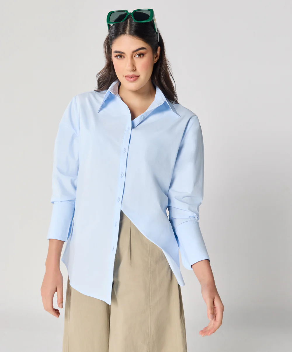 Cotton Oversized Shirt- Baby Blue - Image 2